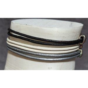 Lizou Leather Silver Plated Bracelet Set (3)